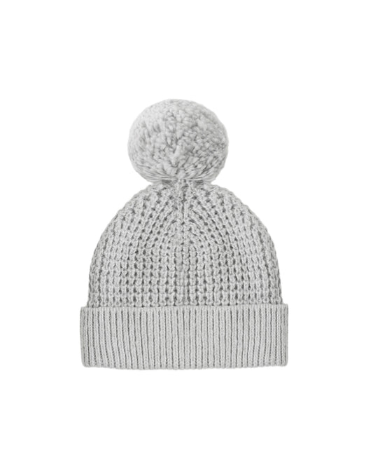 Quincy Mae Fog Beanie in soft, cozy knit fabric, shown in a close-up view highlighting its warm, stylish design.