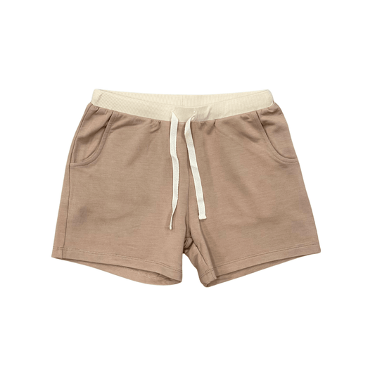 Taupe boys' Terry Sweatshorts by Babysprouts, showing soft, comfortable fabric and relaxed fit for casual kids' wear.