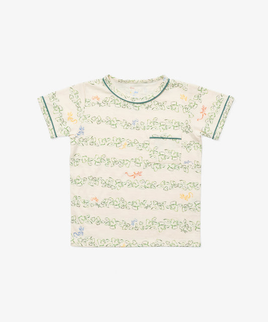 Oso & Me Mango Bay Willie T-Shirt featuring a vibrant tropical mango bay print on soft cotton fabric.