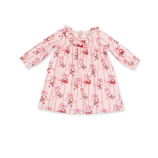 Bows and Santa Long Sleeve Gown with Ruffle Collar