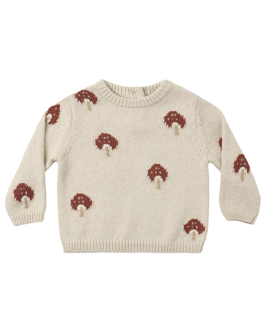 Quincy Mae Mushroom Rex sweater in soft fabric, featuring a playful mushroom and Rex dinosaur design for children.