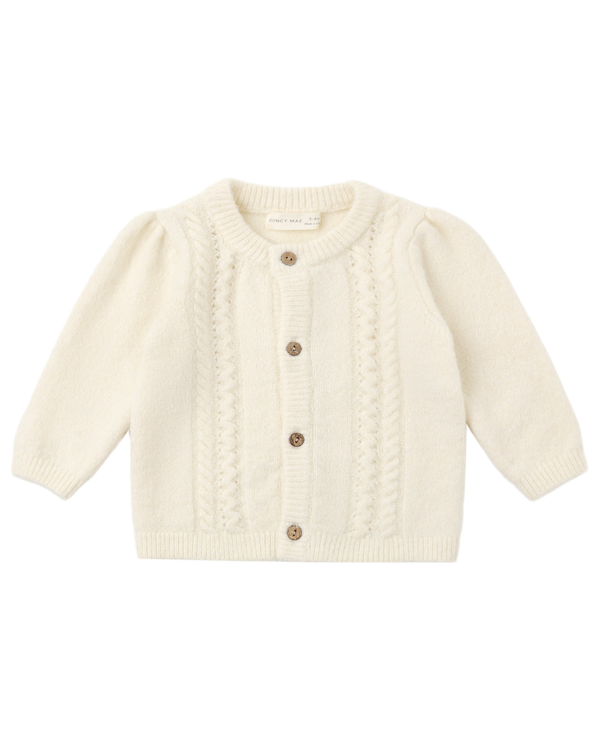Quincy Mae natural Holly cardigan featuring soft knit fabric, long sleeves, and cozy design for casual wear and layering.