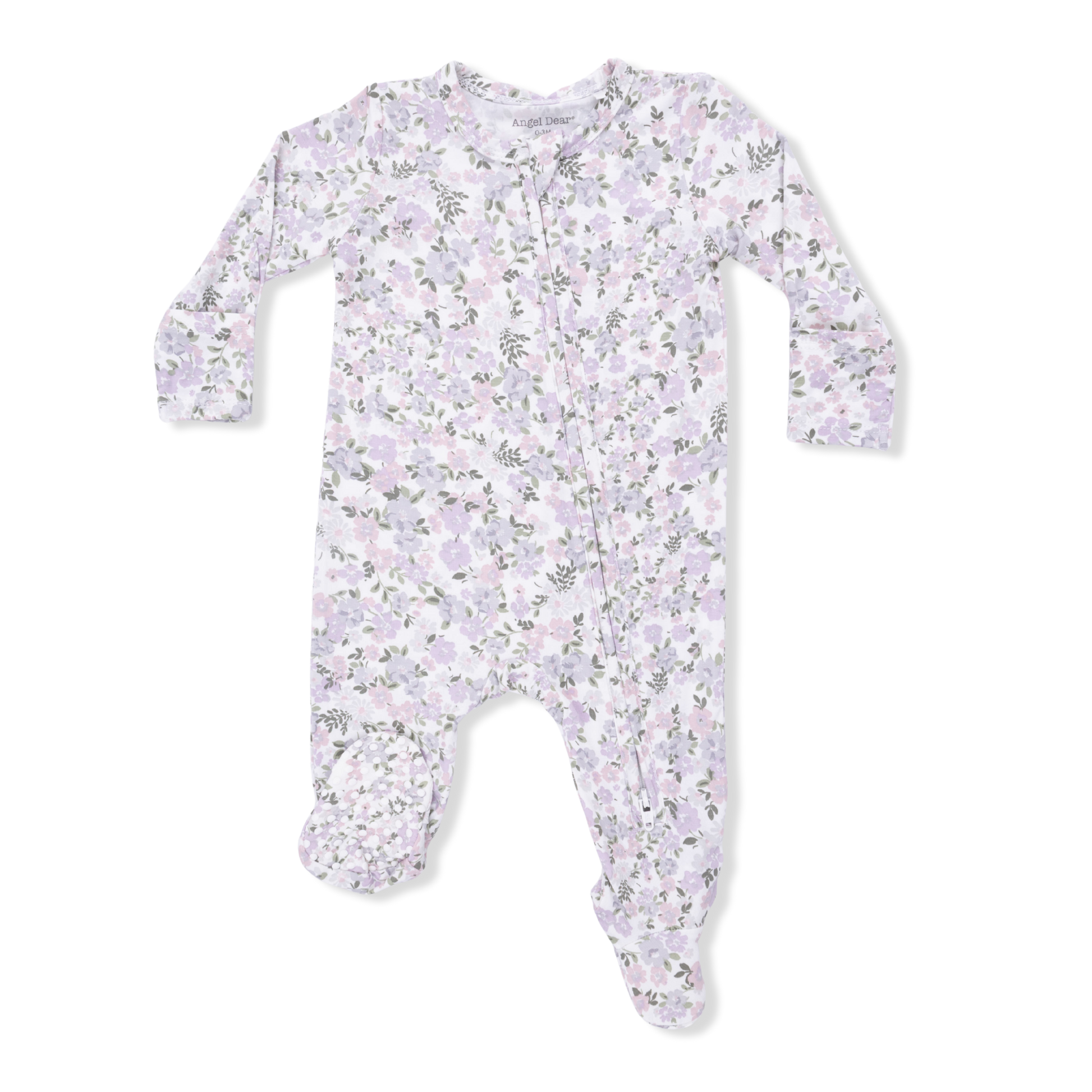 Angel Dear Shannon Floral 2-Way Zipper Footie for babies, featuring colorful floral pattern and convenient zipper closure.