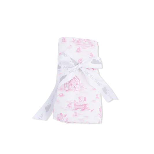Puppy Toile Pink Swaddle Blanket