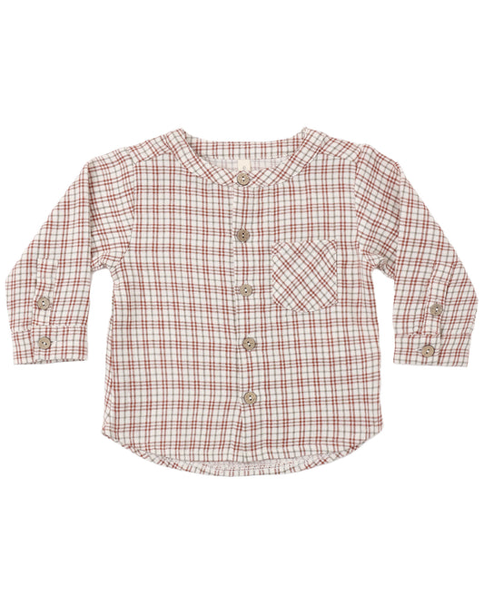 Quincy Mae Christmas plaid Milo shirt featuring red and green checkered fabric for kids' holiday festive wear