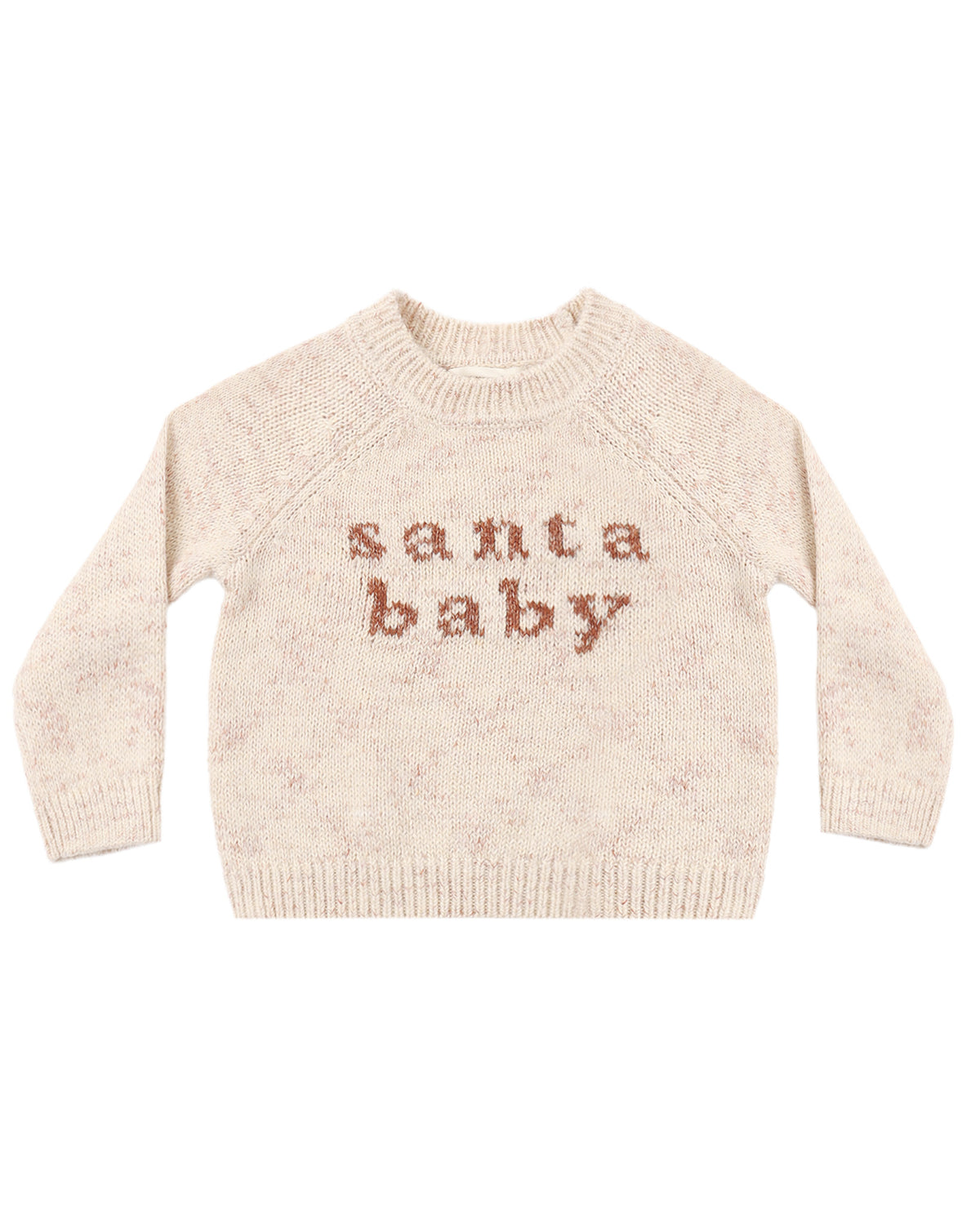 Quincy Mae Santa Baby knit sweater featuring festive red and white patterns, cozy fit, perfect for holiday wear.