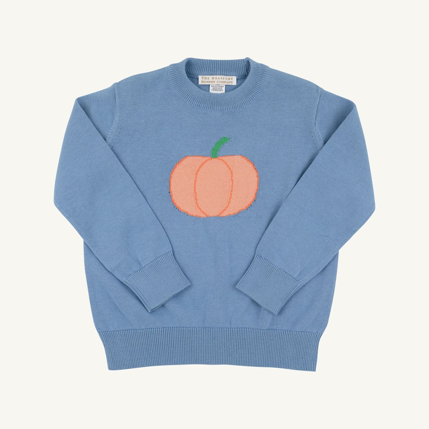 Blue and pumpkin Isaac's Intarsia Sweater by The Beaufort Bonnet Company, featuring a cozy knit design and colorful pattern.