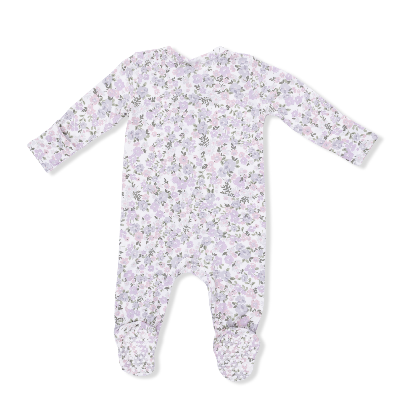Angel Dear Shannon Floral 2-Way Zipper Footie for babies, featuring colorful floral print and soft fabric for comfort.