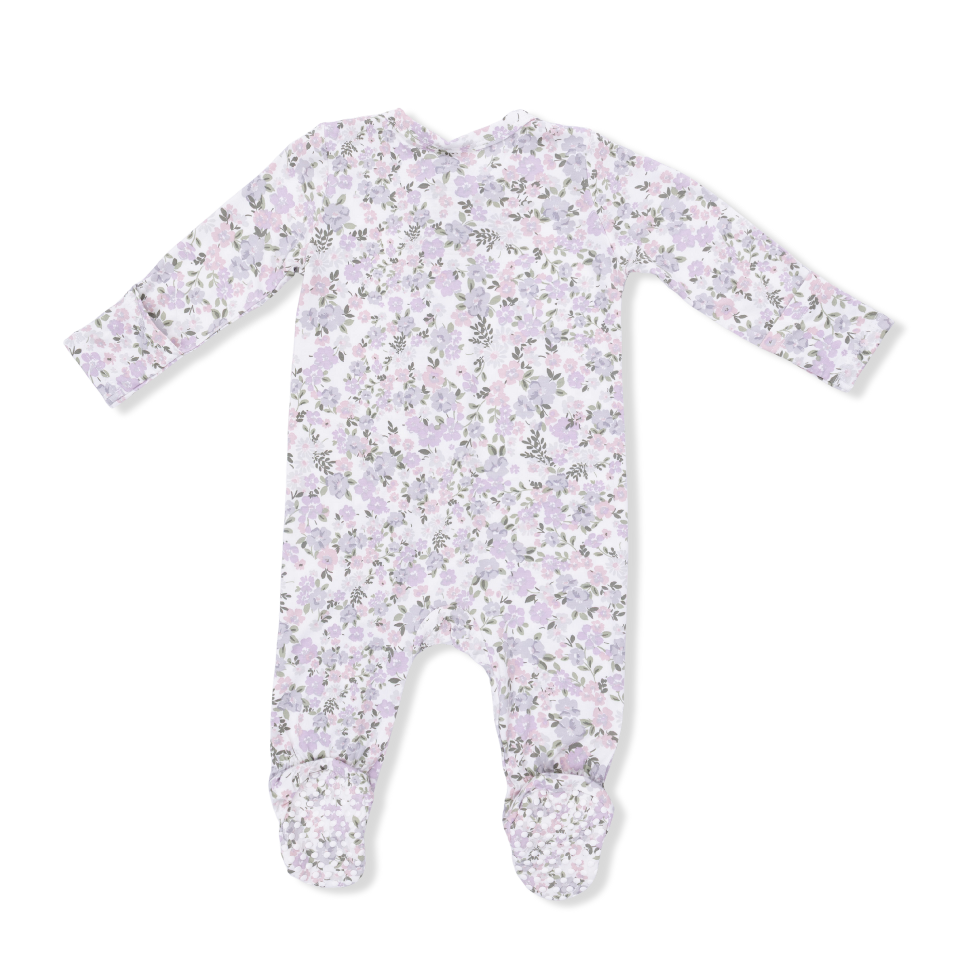 Angel Dear Shannon Floral 2-Way Zipper Footie for babies, featuring colorful floral print and soft fabric for comfort.