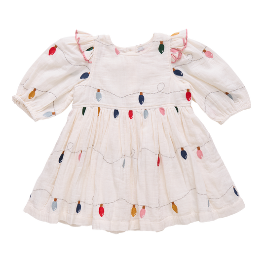 Christmas Lights Girls Embroidery Brooke Dress