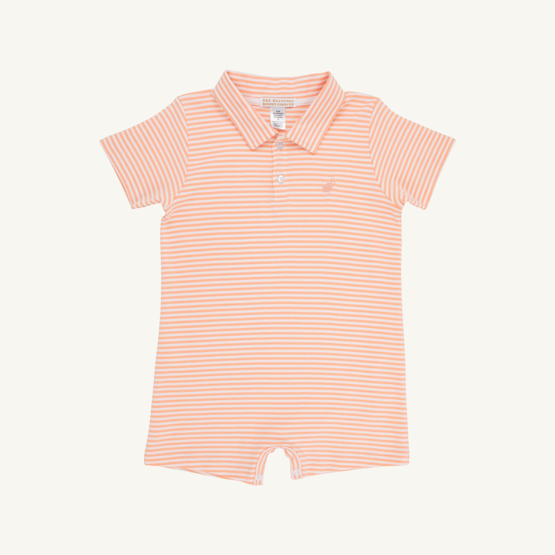 Multicolor striped romper for babies from The Beaufort Bonnet Company, featuring seashore sherbet shades and a comfortable fit.