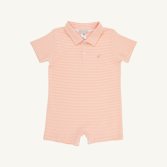Multicolor striped romper for babies from The Beaufort Bonnet Company, featuring seashore sherbet shades and a comfortable fit.