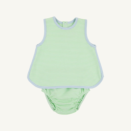 Lexington Lime Stripe and Buckhead Blue Stevie Set by The Beaufort Bonnet Company, featuring colorful striped fabric and matching accessories.