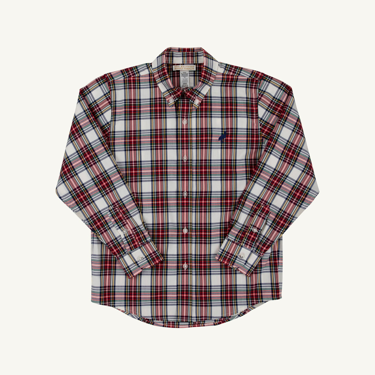 Nantucket Navy Deans List dress shirt by The Beaufort Bonnet Company with Paris Pike plaid pattern and classic collar.