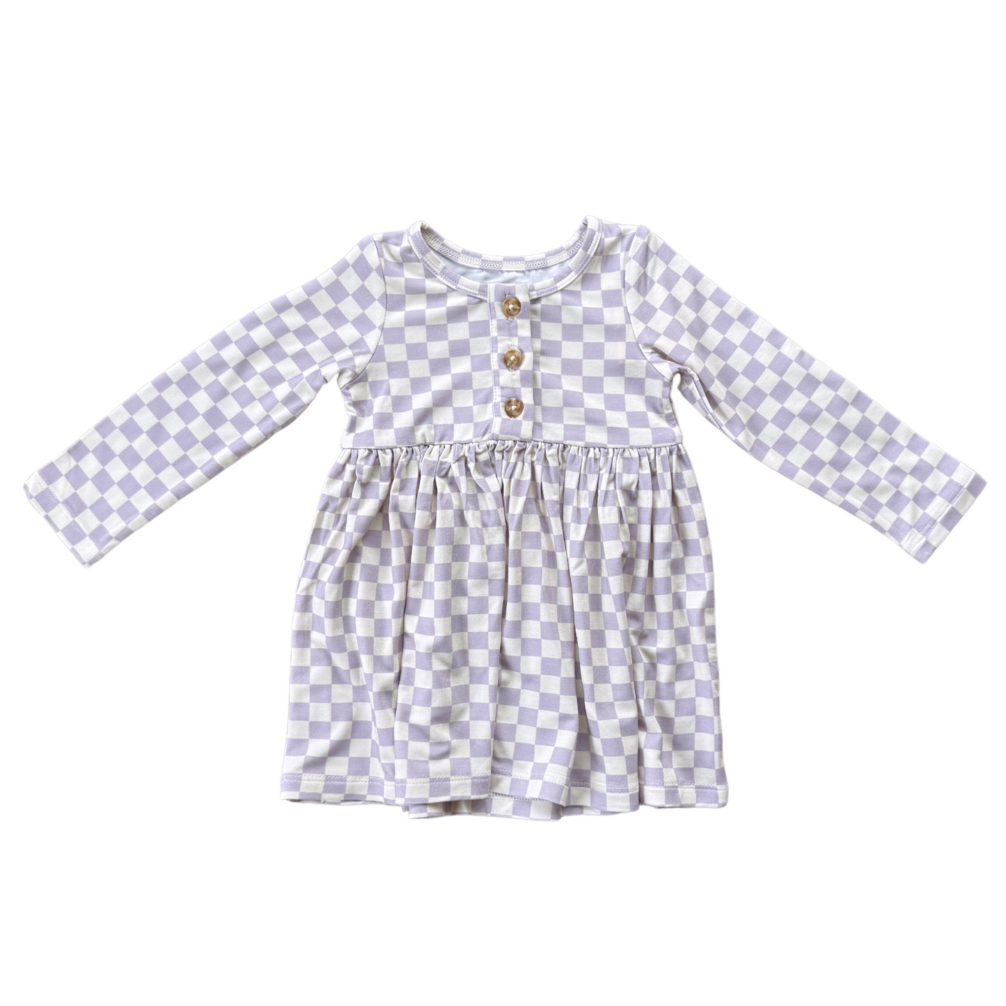 Lavender Cloud Checkerboard Henley Dress