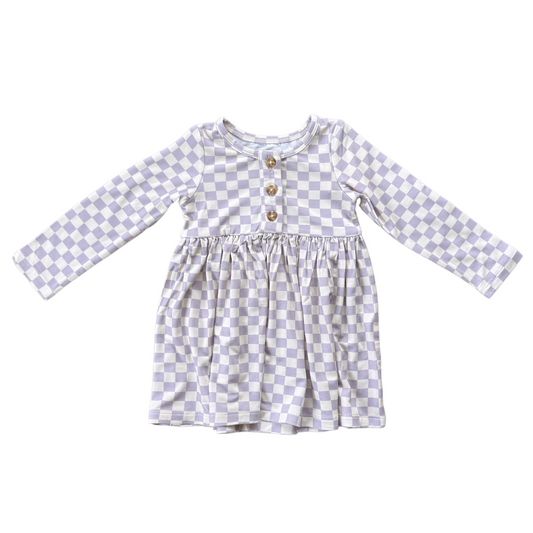 Lavender Cloud Checkerboard Henley Dress