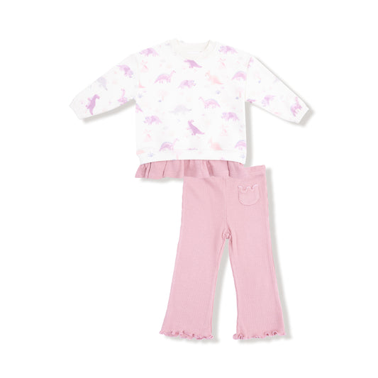 Soft Dinos Ruffle Sweatshirt & Waffle Flare Pant