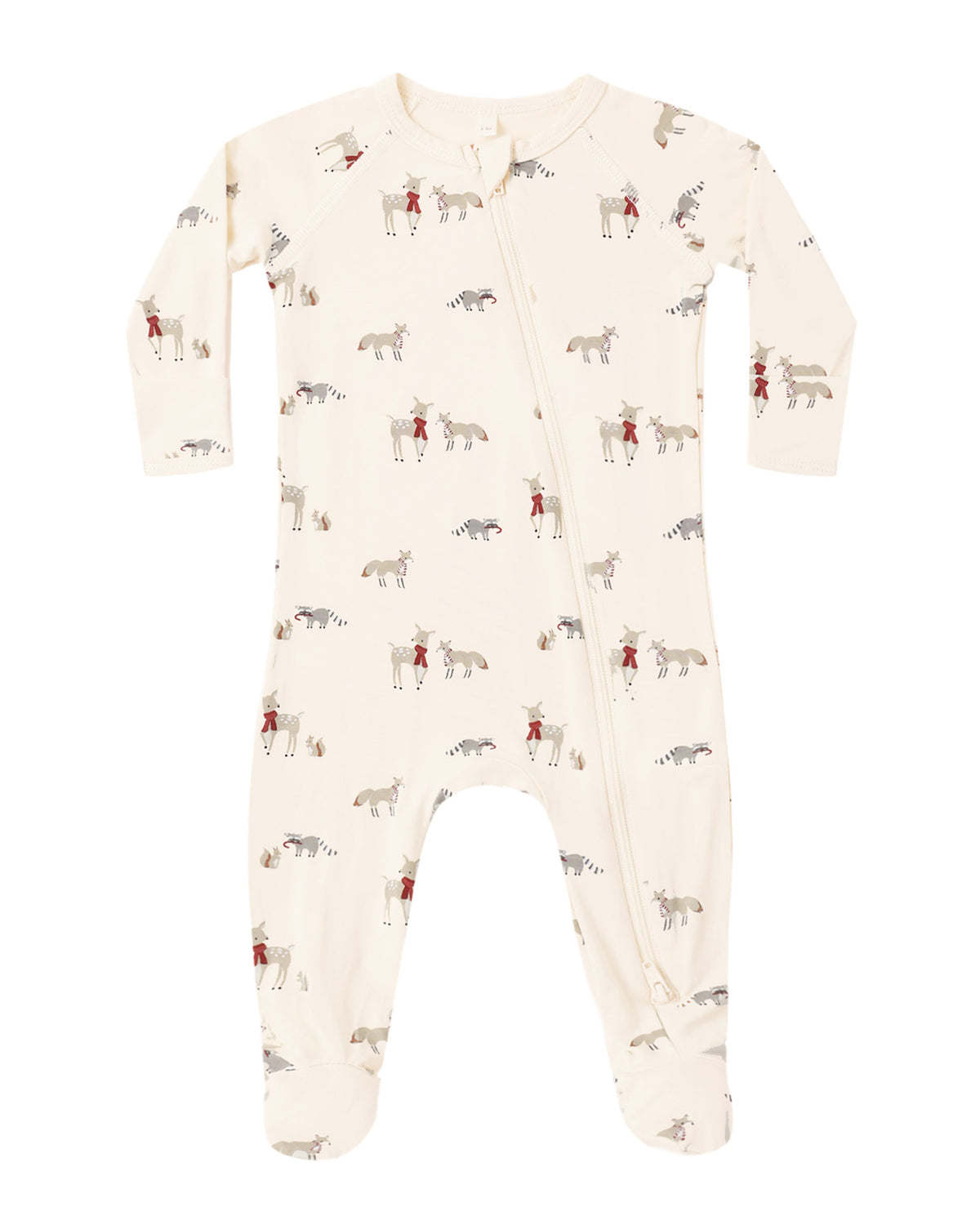 Quincy Mae Forest Friends Bamboo Zip Footie featuring woodland animal prints and soft, eco-friendly bamboo fabric for babies.