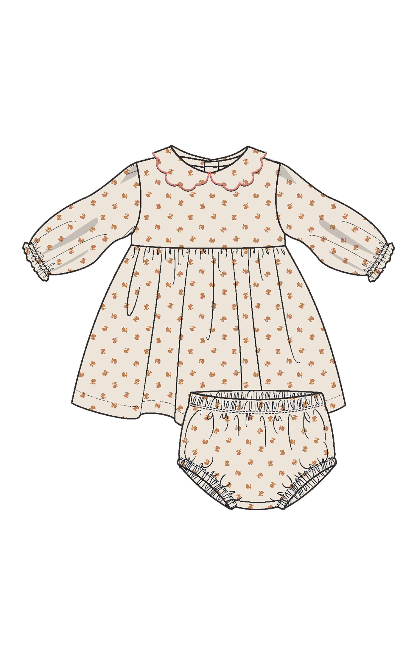 Petite Pointe Fleur Petal Collar Dress & Diaper Cover