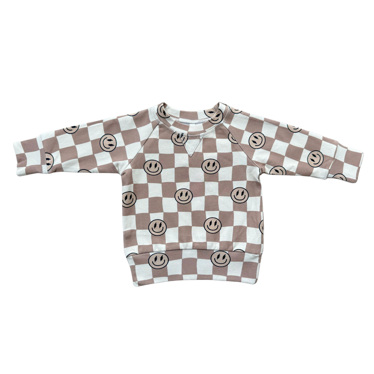 Smiley Check in Portabella Raglan Sweatshirt