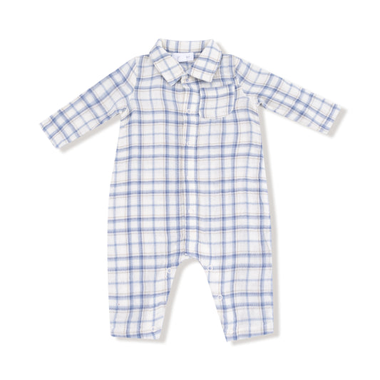 Blue Plaid Polo Romper