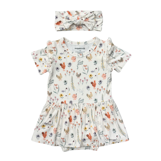 Chicken Floral Skirted Bodysuit Dress