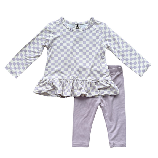 Lavender Cloud Checkerboard Longsleeve Peplum Set