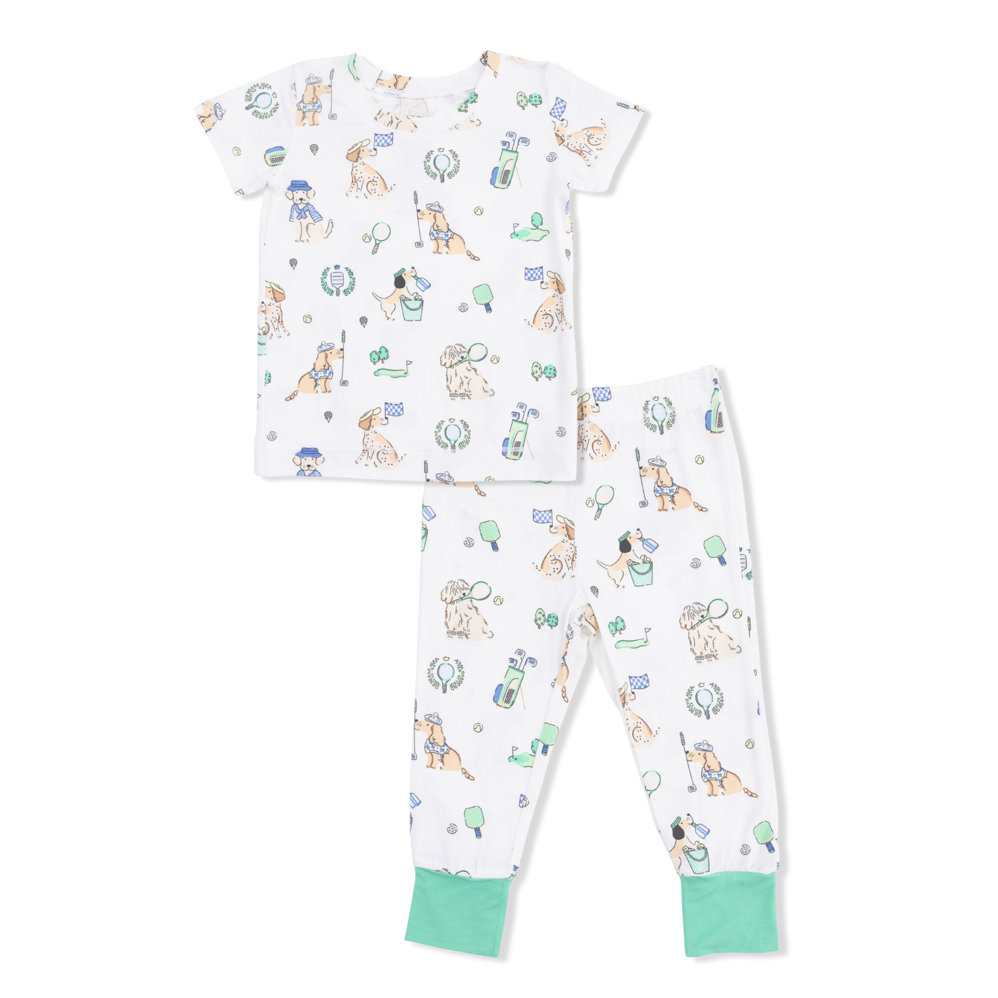 Angel Dear Country Club Dogs short sleeve loungewear set featuring playful dog print and comfortable fabric for relaxed wear.