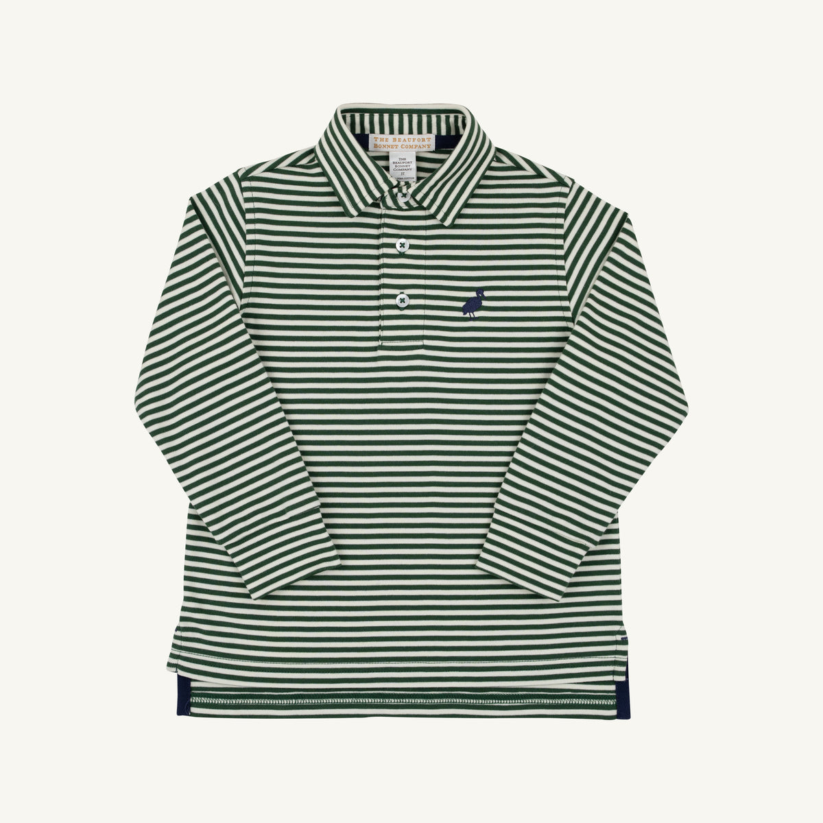 Grier Green Palmetto Pearl Stripe Prim and Proper Polo LS by The Beaufort Bonnet Company, featuring green and pearl stripe design.