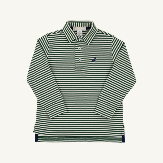 Grier Green Palmetto Pearl Stripe Prim and Proper Polo LS by The Beaufort Bonnet Company, featuring green and pearl stripe design.