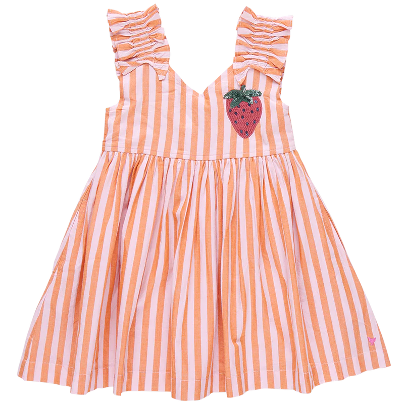 Pink Chicken - Orange Pink Stripe Girls Via Dress