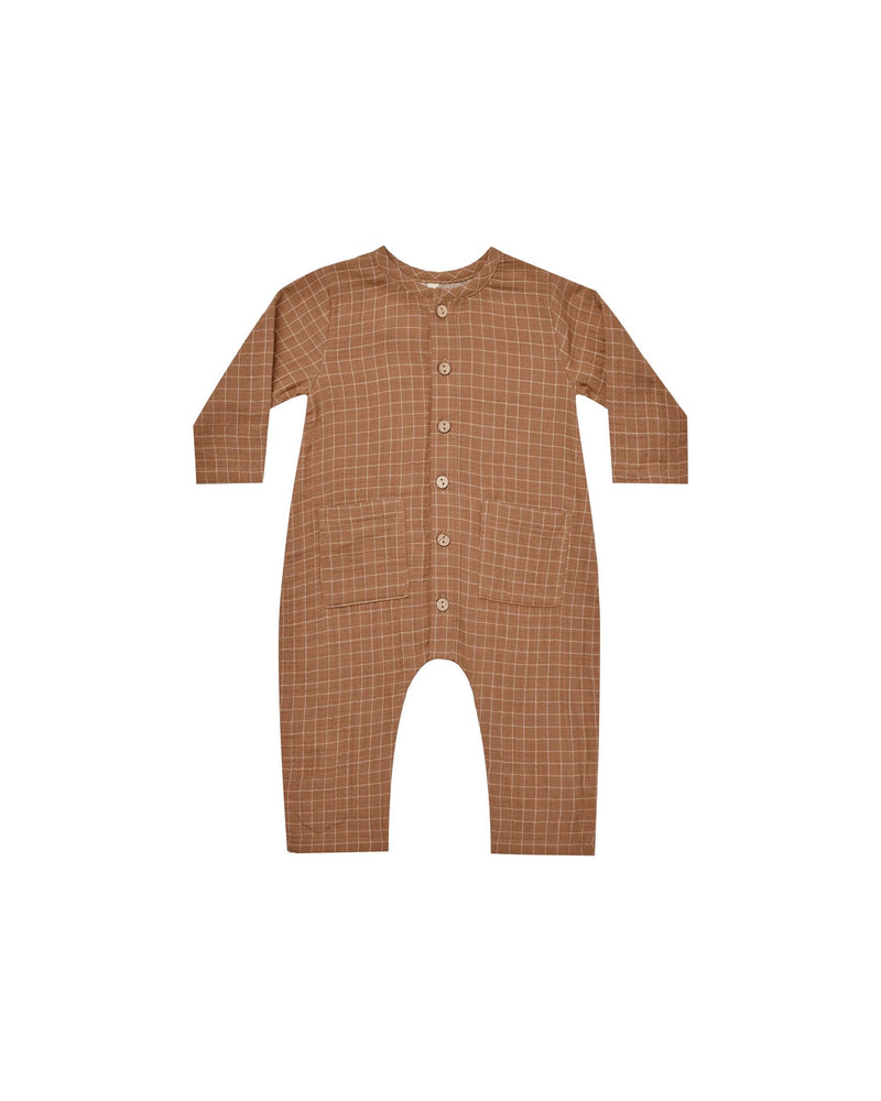 Quincy Mae - Cinnamon Grid Pocketed Woven Jumpsuit