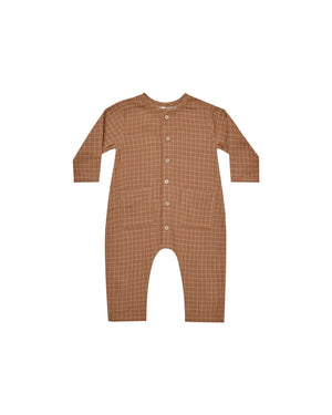 Quincy Mae - Cinnamon Grid Pocketed Woven Jumpsuit