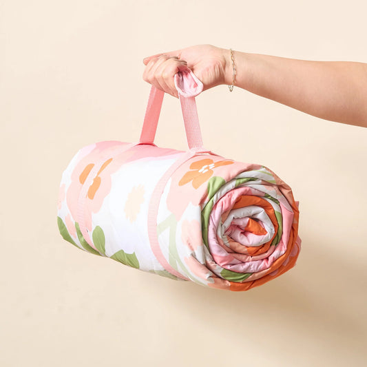 The Darling Effect - Beyond Blooms Pink Orange On-the-Go Quilted Picnic Blanket