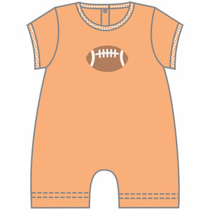 
            
                Load image into Gallery viewer, Magnolia Baby - Orange College Football Applique Short Playsuit
            
        