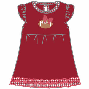 
            
                Load image into Gallery viewer, Magnolia Baby - Crimson Football Applique Flutters Toddler Dress
            
        