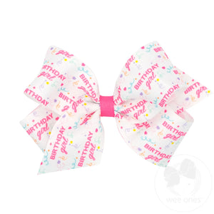 
            
                Load image into Gallery viewer, wee ones - Colorful Birthday Girl Print Grosgrain Girls Hair Bows
            
        