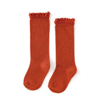 Little Stocking Co. - Perssimmon Lace Top Knee High Socks