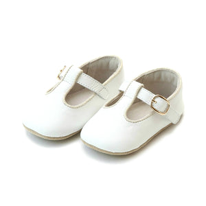 L'AMOUR - White Evie Napa Leather Girls T-Strap Mary Jane Crib Shoe (Infant)