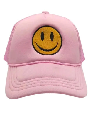 Kids Smiley Face Trucker Hat - Ballet Pink