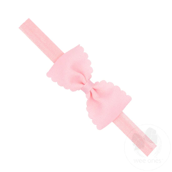 wee ones - Small Grosgrain Scalloped Edge Girls Hair Bowtie on Elastic Band (multiple options)