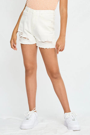 Hayden Girl - White Frayed Distressed Denim Shorts