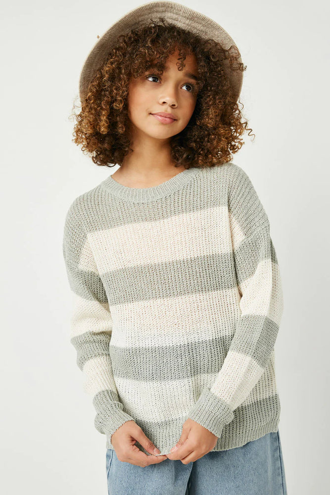 
            
                Load image into Gallery viewer, Hayden Girl - Sky Stripe Loose Knit Sweater
            
        