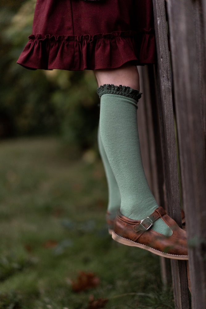 Little Stocking Co. - Spearmint Lace Top Knee Highs