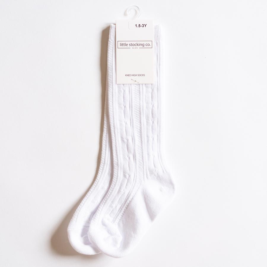 Little Stocking Co. - White Cable Knit Knee Highs