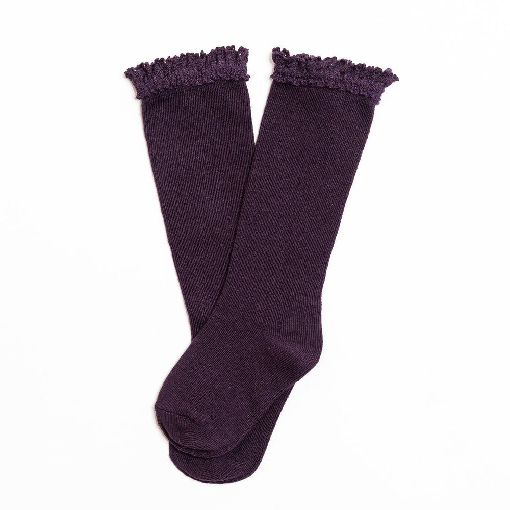 Little Stocking Co. - Eggplant Lace Top Knee Highs