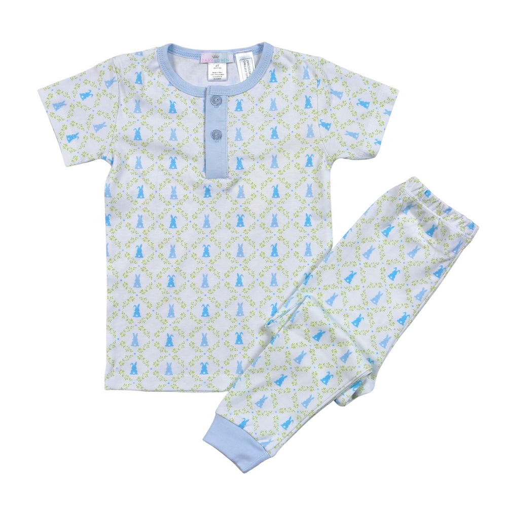 
            
                Load image into Gallery viewer, Baby Loren - Blue Easter Bunnies Two-Piece Pima Loungewear
            
        