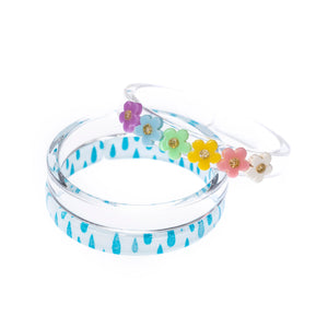 
            
                Load image into Gallery viewer, Lilies &amp;amp; Roses - Pastel Flowers + Raindrop Print Bangles - set of 3
            
        