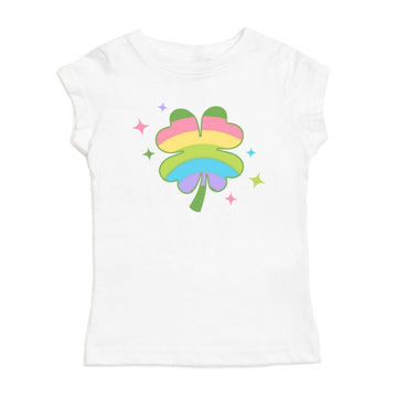 Sweet Wink -  Rainbow Clover - Short Sleeve Shirt White