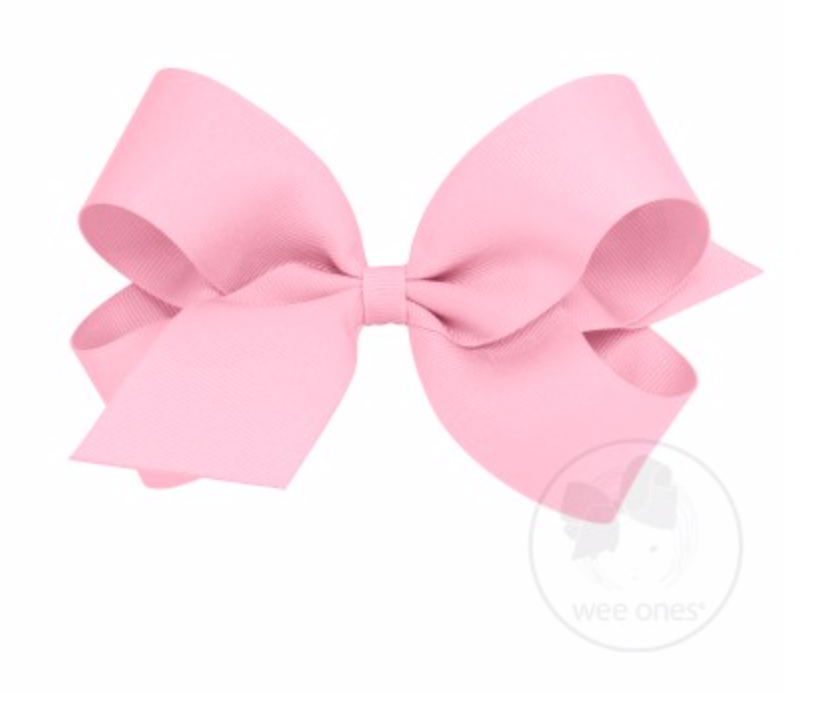 Large Wee Ones grosgrain hair bow with plain wrap, soft pink color, perfect for toddler and baby hair accessories.